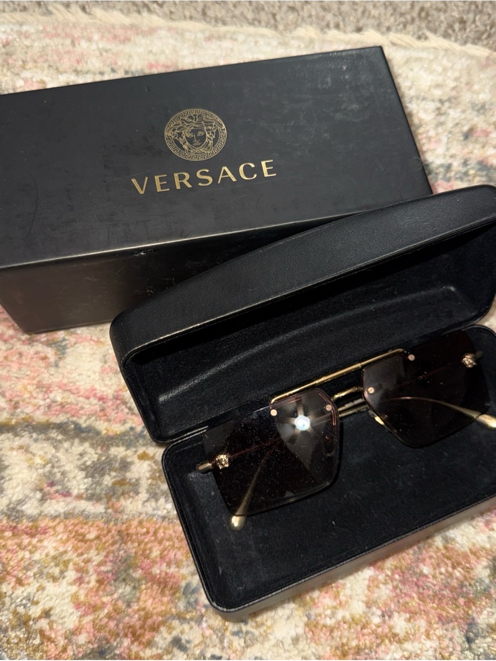 Versace Gold Frame Black Lens Sunglasses